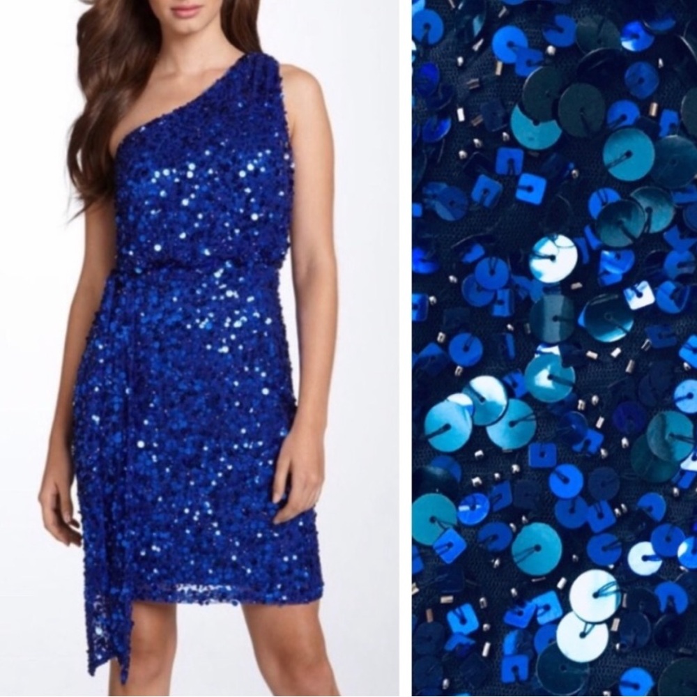 New Aidan Mattox One-Shoulder Sequin Cocktail Dress
